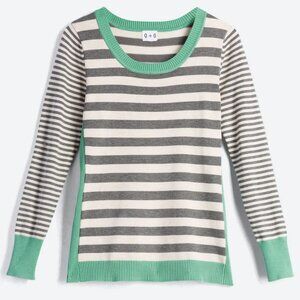Olive & Oak Maryanne  Striped Green and Gray Sweater